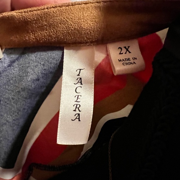 Faux suede collar stripe fall toned blouse size 2X western boho casual raw hem - Picture 2 of 3